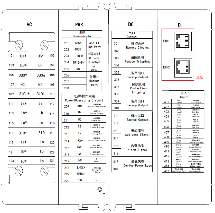 DSP822 变压器保护测控装置端子图
