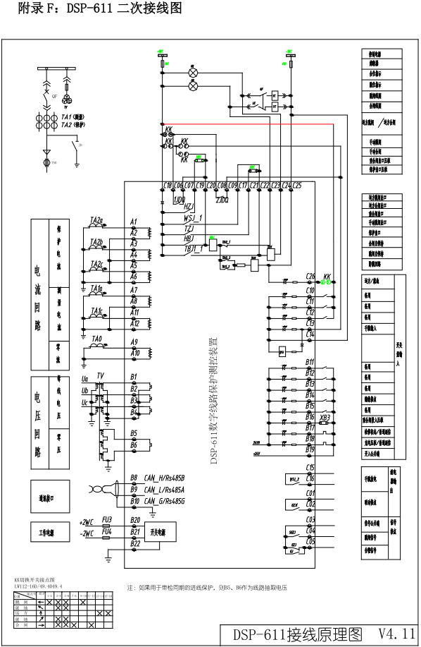 DSP-611系列数字线路保护测控装置接线图