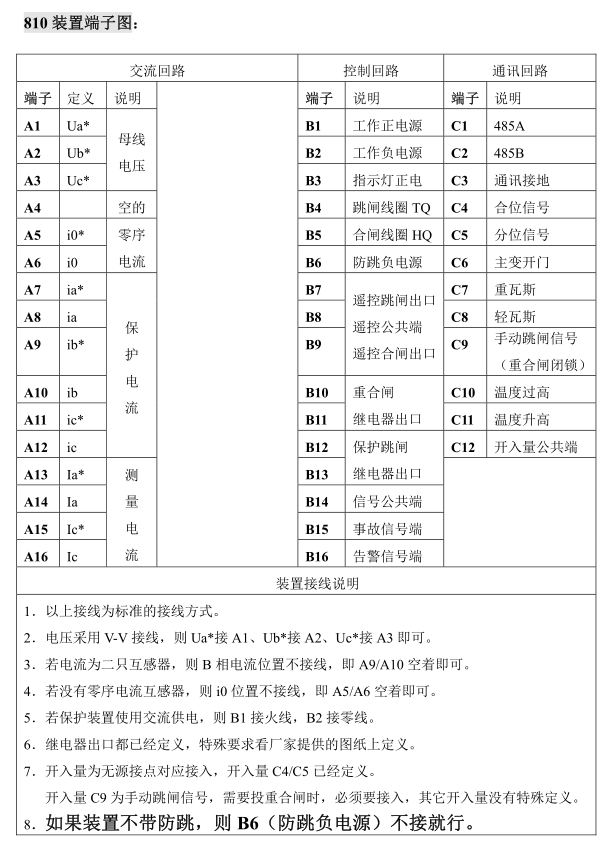 DSP810系列微机保护测控装置端子图