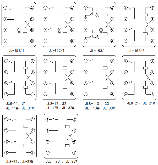 JL-8、10W、20W、30W、150系列电流继电器接线图