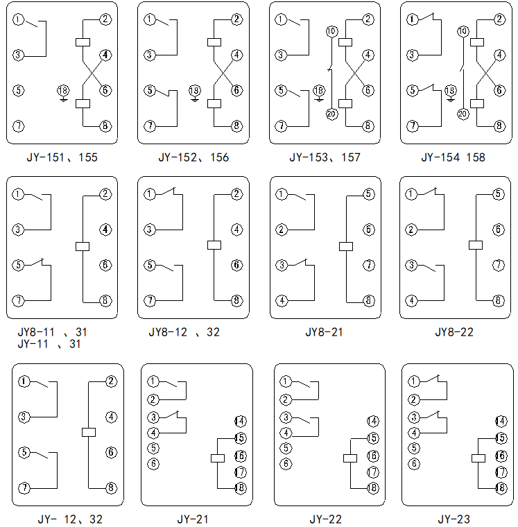 JY-8、10W、20W、30W、150系列电压继电器接线图