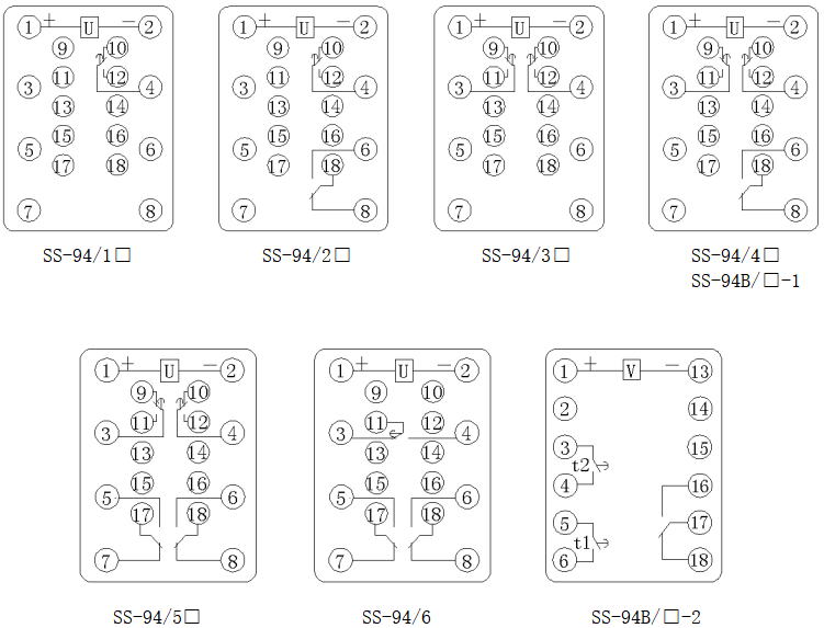 SS-94、94B系列时间继电器接线图