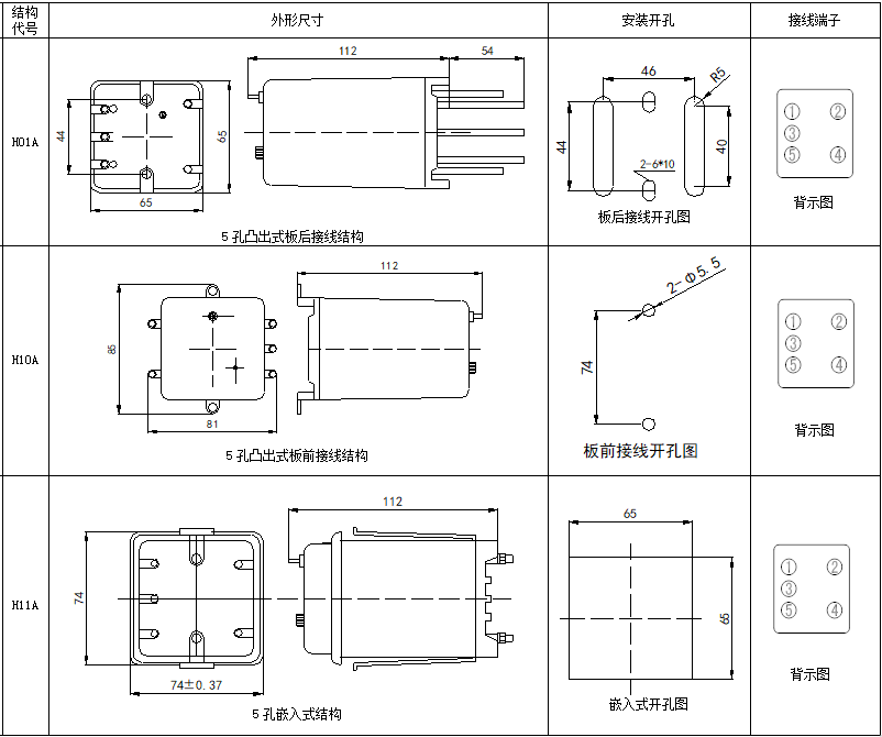 DX-11、DX-11A、DX-11Q、11A/Q型信号继电器尺寸图