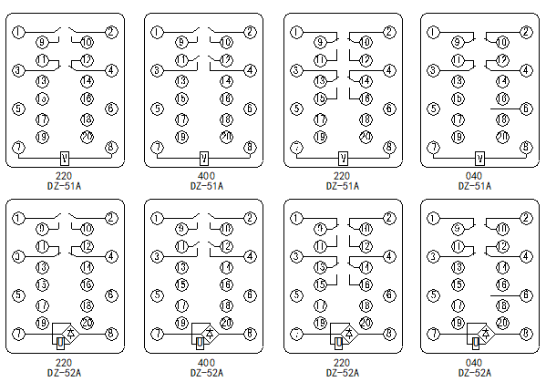 DZ-50A系列中间继电器接线图